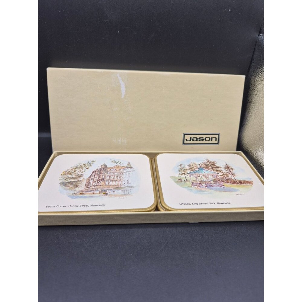 Set Of 6 Jason Cork-Backed Coasters Newcastle Landmark Illustrations Australia